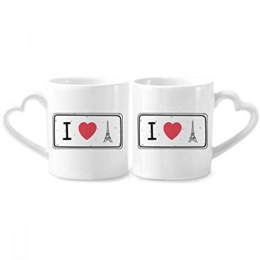 Imagem de Conjunto de canecas de porcelana I Love Eiffel com estampa de palavras da Torre Eiffel para casais, copo de cerâmica com alça