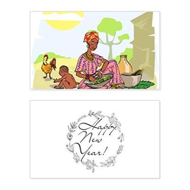 Imagem de Mulheres Negras Totems Infantis Africano Aborígene Festival de Ano Novo Cartão de felicitações Mensagem Presente