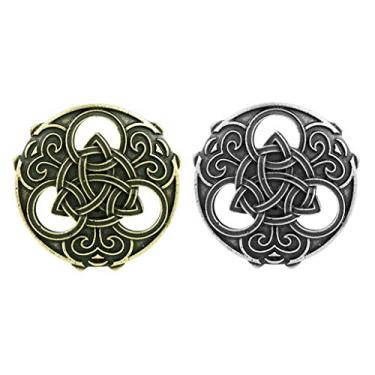 Imagem de Prettyia 2 peças broche de símbolo de escudo redondo joias vintage nórdico celta, broche de lapela de cachecol viking irlandês gótico, Peltre, não disponível