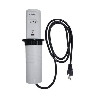 Imagem de Torre de Tomada Automatica com 1 entrada de 3 Pinos e 1 Porta USB Tipo C e 1 Porta USB Tipo A Branco Renna