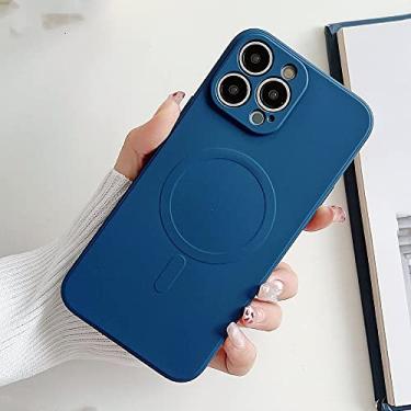 Imagem de Capa macia de silicone líquido para iPhone 14 13 12 11 Pro XR XS Max SE 8 7 6S Plus Mini capa carregador sem fio, azul marinho, para iPhone 11Pro Max