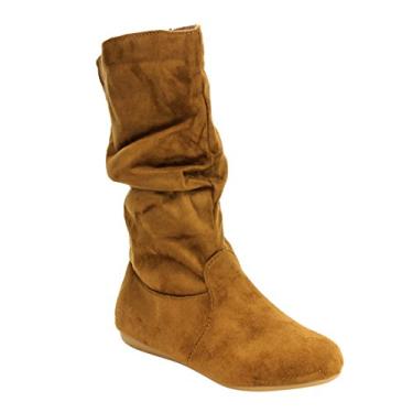 Imagem de Botas femininas de cano médio lisas com salto baixo da Link, Tan, 11 Little Kid