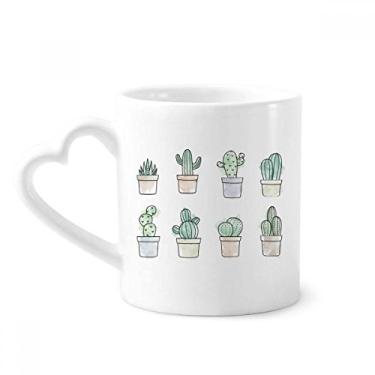Imagem de Caneca com ilustração de planta em vaso de cacto com estampa de suculentas, caneca de cerâmica para café copo de coração de vidro