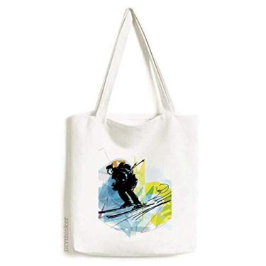 Imagem de Sacola de lona esportiva esportiva para esqui e aquarela com desenho de atletas esportivos, bolsa de compras casual
