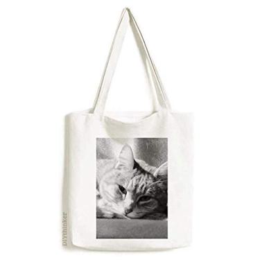 Imagem de Animal Pure Gray Cat Photograph Picture Tote Canvas Bag Shopping Satchel Casual Bolsa