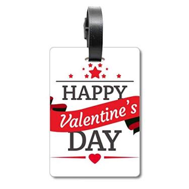 Imagem de Bolsa de mala vermelha e preta Happy Valentine's Day com etiqueta para cartão de bagagem
