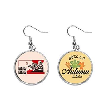 Imagem de Brinco de propaganda vermelho educativo da China Academic com pingente de folha de outono