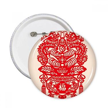 Imagem de China Dragão vermelho folha de peixe padrão pino redondo distintivo decoração roupas 5 peças presente