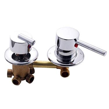 Imagem de Interruptores de chuveiro de 3/4/5 vias, controle de torneiras de sala de latão, acessórios para cabine de mistura, válvula de mistura, painel de entrada de torneira de desviador de água quente e fria, peça de reparo de conversão, cartucho de cerâmica, suporte duplo