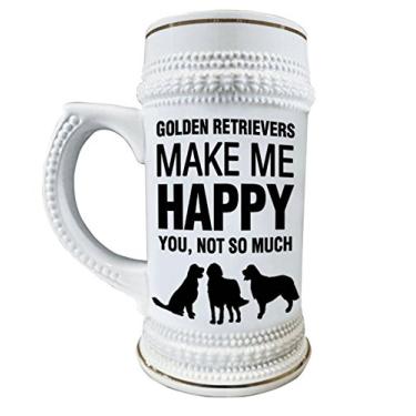 Imagem de Golden Retrievers make me Happy 650 ml Caneca de cerâmica para manchas de cerveja