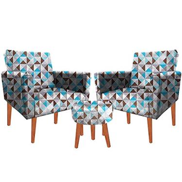Imagem de Kit 02 Poltrona Decorativa Nina + Puff Triangulo Azul