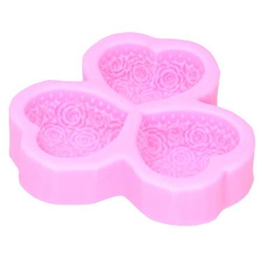 Imagem de Molde de barra de sabonete, cortador de sabonete de silicone em forma de coração, 3 cavidades para decoração de bolos, sabonetes feitos à mão, bolos de gesso para aromaterapia (rosa)