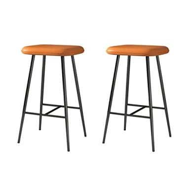 Imagem de Cadeiras de jantar cadeiras de sala de jantar bancos de bar com altura de balcão conjunto de 2, bancos de ilha de cozinha estofados de couro moderno com pernas pretas com apoio para os pés para casa bar sala de jantar pub tudo está bem