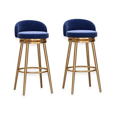 Imagem de Cadeiras de jantar cadeiras de sala de jantar banquetas de bar conjunto de 2 cadeiras de bar de veludo azul de veludo com encostos e pernas de metal dourado, balcão de cozinha banquetas de bar alto para pub Tudo está bem