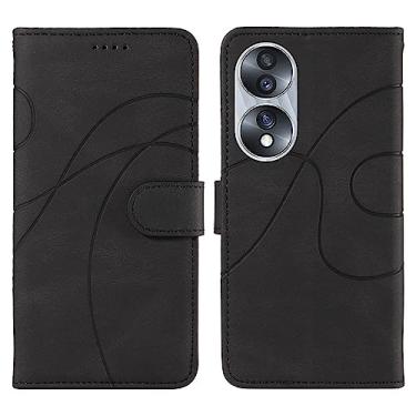 Imagem de Capas flip para smartphone compatíveis com Huawei Honor 70 suporte de slot para cartão pulseira destacável capa de telefone flip capa multifuncional compatível com capas flip Huawei Honor 70 (cor: preto)