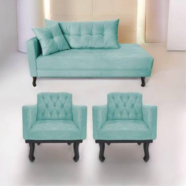 Imagem de Kit Diva Recamier Azura 140cm Lado Direito e 02 Poltronas Classic Suede - ADJ Decor