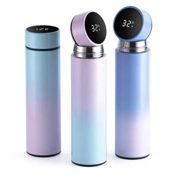 Imagem de Garrafa Térmica com Termômetro LED Smart Digital Aço Inox Colorida Degradê com Tampa Led Touch Screen e Filtro Interno com Sistema de Cobertura a Vácuo Trend Brasil