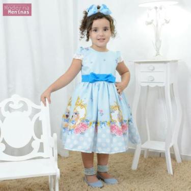 Imagem de Vestido Infantil  Floral Com Cachorrinho De Gravata E Óculos Azul - Mo
