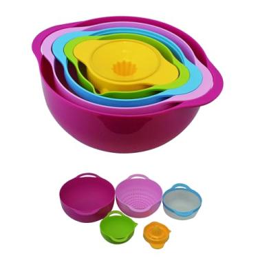 Imagem de Southern Homewares Conjunto de tigela de mistura de 5 peças com escorredor, peneira, copo medidor e espremedor – Conjunto de cozinha multicolorido empilhável
