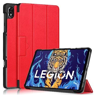 Imagem de Capa compatível com Lenovo Legion Y700 8,8 polegadas capa de tablet inteligente com três dobras de 8,8 polegadas, capa de suporte ultra fina e leve, capa fólio traseira de PC rígido, capa para tablet hibernar/despertar automática (cor: vermelho)