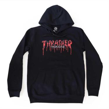 Imagem de Moletom Thrasher Magazine Canguru Blood Drip Logo - Preto-Masculino