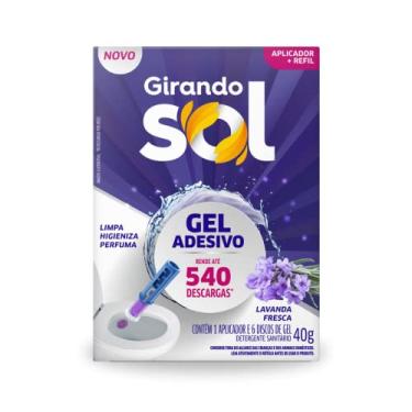 Imagem de Gel Adesivo Sanitário Aplicador E Refil Lavanda Fresca Girando Sol 40G, Desodorizador Sanitário Perfumado, Lilás, Rende Até 540 Descargas, Contém 1 Aplicador E 6 Discos De Gel
