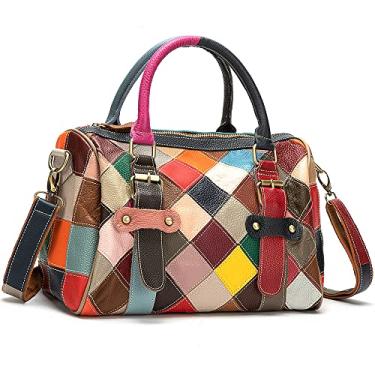 Imagem de Downupdown Bolsa de couro genuíno para mulheres, bolsa de mão com alça superior, bolsa grande, bolsa de ombro multicolorida, Multicor, One Size