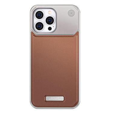 Imagem de PuRoxx Capa ultrafina para iPhone 15 Pro Max/15 Pro/15, capa de telefone de aromaterapia traseira de couro de alumínio sem bordas de luxo, marrom, 15ProMax
