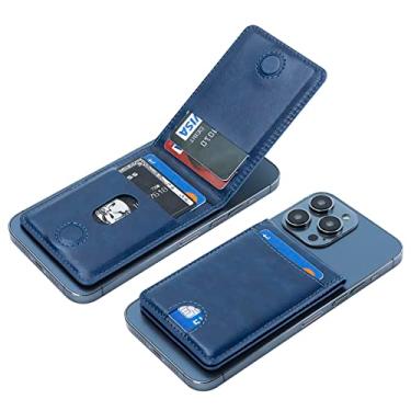 Imagem de KIHUWEY Carteira MagSafe com suporte de cartão magnético, de couro com suporte removível para iPhone 15/14 Pro Max/14 Pro/14/14 Plus/13/12 Series Não serve para iPhone 13/12 Mini (azul)