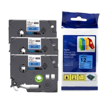 Imagem de Pacote com 3 cartuchos de fita de etiqueta preta sobre azul para Brother TZc-531 1/5.1 cm (12 mm) refil de cartuchos de fita para Brother Ptouch PT-D210 PT-220 PT-H100 PT-H110 PT-D600