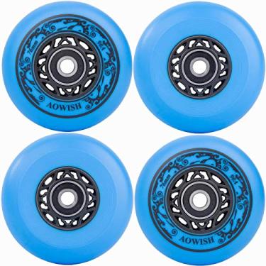 Imagem de AOWISH Pacote com 4 rodas de skate em linha para ambientes externos com fórmula de asfalto 90A roda de reposição em linha agressiva com rolamentos pré-instalados ABEC 9, Azul, 72mm