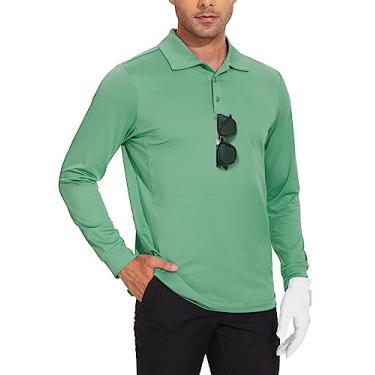 Imagem de Mivei Camisa polo masculina de manga comprida para golfe casual, atlética, gola de trabalho, leve, secagem rápida, UPF50, Verde, 3G