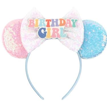Imagem de Eisyaa Tiara de orelhas de lantejoulas Minnie Mouse, presente de aniversário para mulheres (azul e rosa)