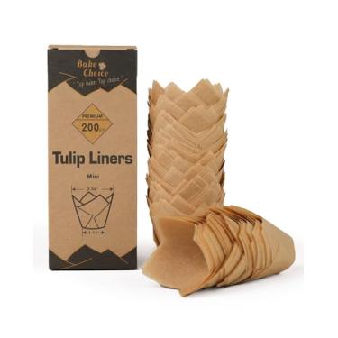 Imagem de Bake Choice Nordic Paper 200pcs Natural Mini Tulip Cupcake Liners for Baking Cups, Unbleached, Greaseproof EU Parchment paper, Mini Tulip Muffin Liners for Party, Christmas, Valentines