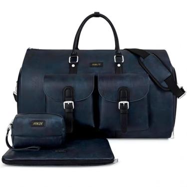 Imagem de ITIEZY Bolsa De Vestuário Para Viagem De Couro Conversível Para Transporte De Vestuário Bolsa De Viagem Grande À Prova D'Água Bolsa De Fim De Semana 2 Em 1 Mala Pendurada Conjunto De 3 Peças 4-Azul