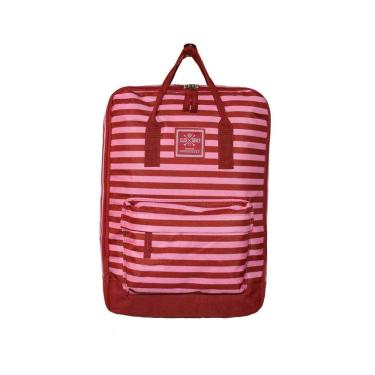 Imagem de Mochila Casual Listrada Colorida Escolar Vermelho/Rosa