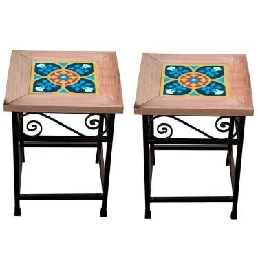 Imagem de Kit Com 2 Bancos Madeira Mesinhas Para área Gourmet Churrasco Jardim S01