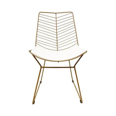 Imagem de Cadeira Cozinha Bertoia Retrô cor Dourado fosco assento branco - Poltronas do Sul