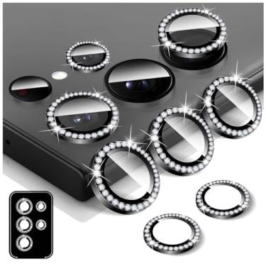 Imagem de Kucheed Protetor de lente de câmera Diamond para Samsung Galaxy S24 Ultra/S23 Ultra, protetor de tela traseira de vidro temperado 9H, anel protetor de metal de alumínio individual antiarranhões Bling