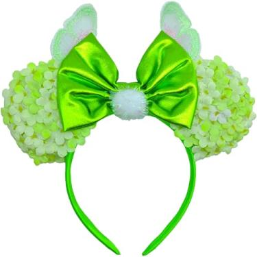Imagem de ZHENNAN Bandanas de orelhas de rato para mulheres, orelhas de borboleta de fada com glitter, faixas de cabelo com flor, eventos temáticos de fantasia Sininho para festas de aniversário, acessórios de