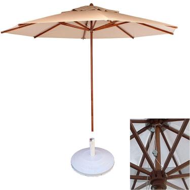 Imagem de Ombrelone Guarda Sol 3,00 Metros De Madeira Com Base Bege