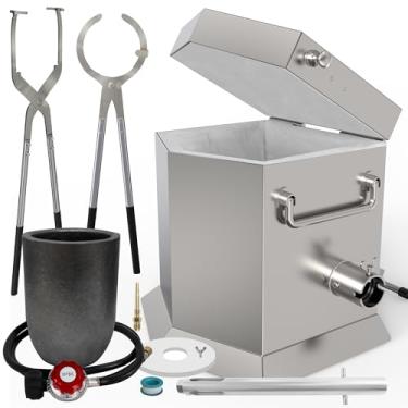 Imagem de CANALHOUT Kit de forno de derretimento de propano de 7 KG/15 lbs com duas pinças e cadinho, fornalha de fundição de metal para fundição de ouro, prata e alumínio, ferramenta de fundição de fundição de