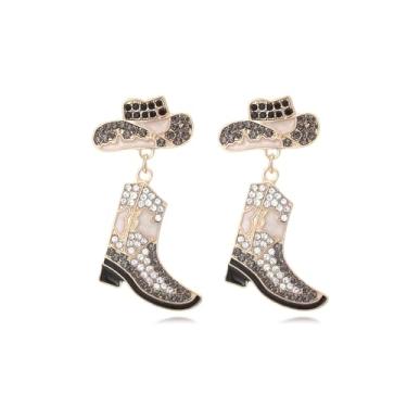 Imagem de Brincos ocidentais femininos com strass, chapéu, botas, pingentes, boho, esmaltado, country, festas, joias, presente, Metal, Sem pedra preciosa
