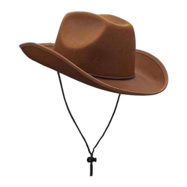 Imagem de rockible Chapéu de cowboy ocidental, chapéu de vaqueira, casual, aba larga, chapéu leve, proteção solar, para fontes de festa, adereços fotográficos, marrom escuro
