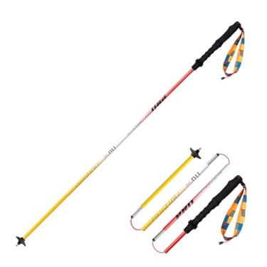 Imagem de AONIJIE 2 peças de mastro dobrável durável para trekking, leve Quick-Lock 7075 de liga de alumínio para cross-country, (amarelo vermelho, 110 cm)