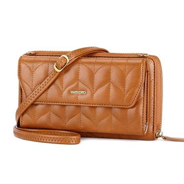 Imagem de nuoku Carteira feminina RFID bolsa de pulso transversal clutch com zíper em torno de 2 alças, Seu marrom acolchoado