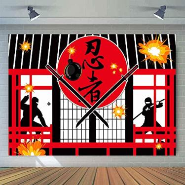 Imagem de EMTOBT Cenário de guerreiro ninja de 1,8 x 1,8 m de fundo ninja espião japonês, espada, dardos de batalha, samurai japonês, cenário japonês, cenário japonês, para decoração de parede, sessão de fotos,