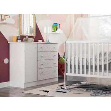 Imagem de Cômoda Para Bebê Rosa Espaçosa Com 04 Gavetas E 1 Porta Icp