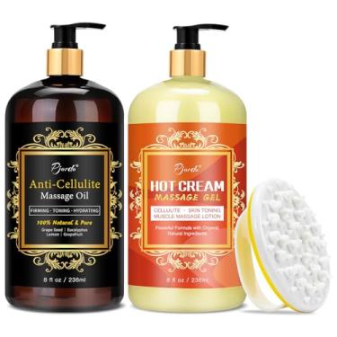 Imagem de Pjordo Conjunto de óleo de massagem anticelulite e creme quente com massageador, removedor natural de celulite, óleo e massageador para pernas, braços e bumbum, firme, aperta e hidrata a pele, acalma