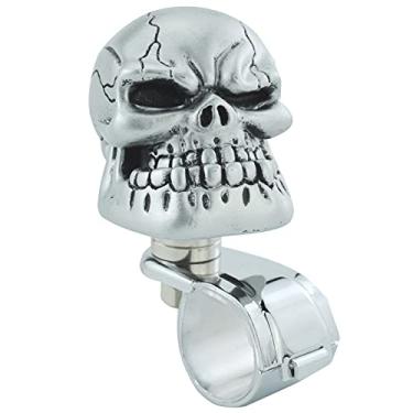 Imagem de Lunsom Manípulo de volante, forma de crânio, manípulo de direção de controle suicídio, giratório auxiliar de giro de carro, compatível com a maioria dos veículos (prata)
